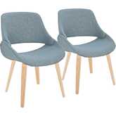 Fabrico Dining Accent Chair in Natural Wood & Blue Fabric (Set of 2)